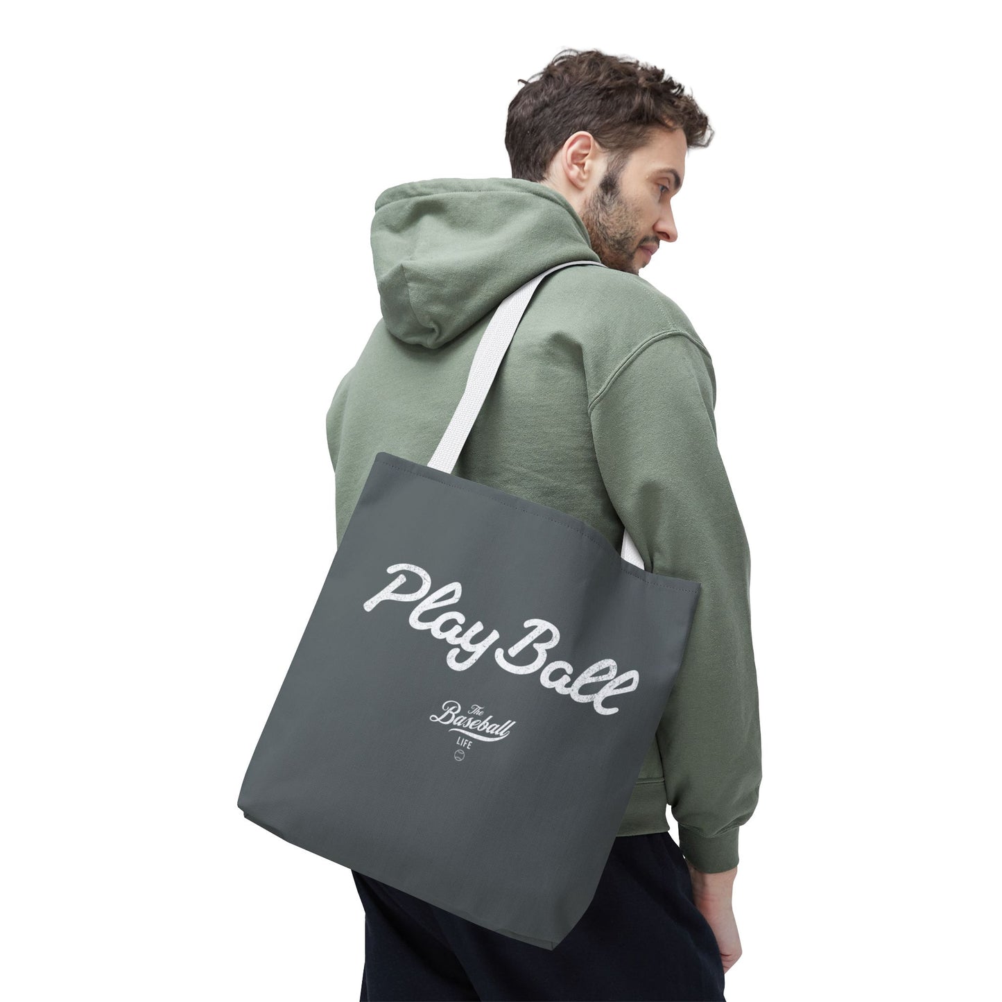 Play Ball Tote Bag_Dark Gray with White Print