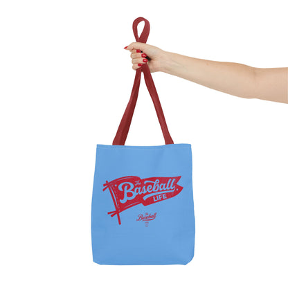 Vintage Pennant Tote Bag_Red Print on Carolina Blue