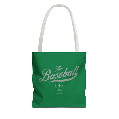 The Baseball Life Tote Bag_Green w Silver Gray Print