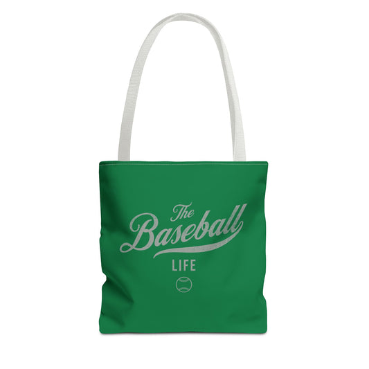 The Baseball Life Tote Bag_Green w Silver Gray Print