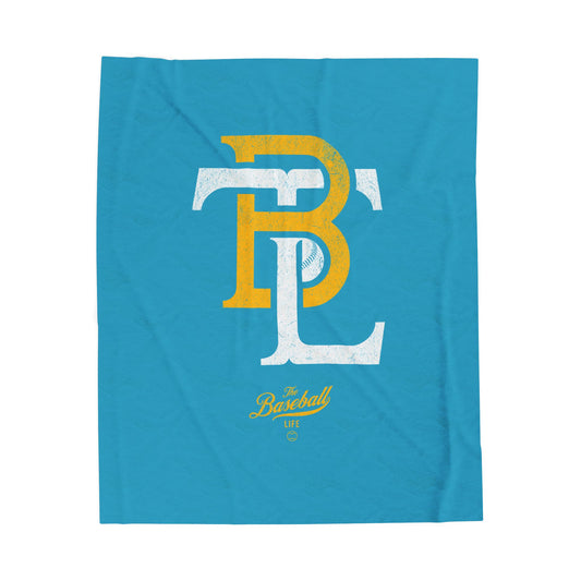 Velveteen Plush Blanket_The Baseball Life Retro Insignia_Turquoise