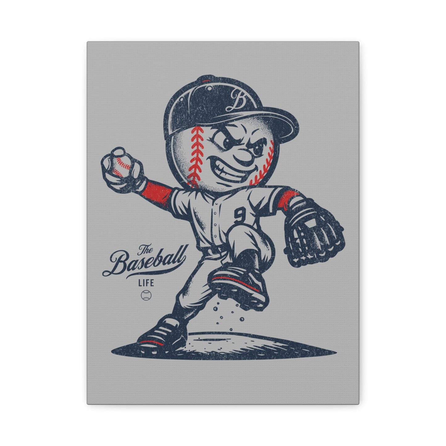 Mr. Baseball Mascot Pitching Wall Art Canvas - Vertical
