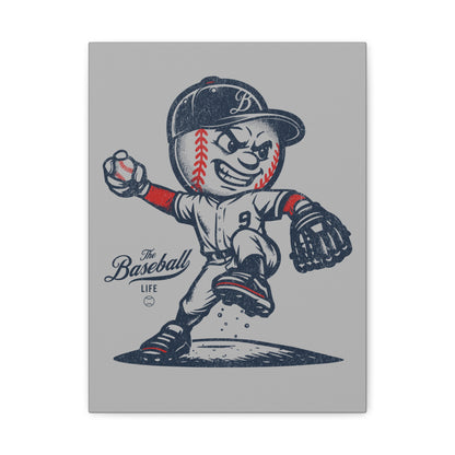 Mr. Baseball Mascot Pitching Wall Art Canvas - Vertical