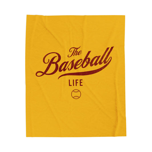 Velveteen Plush Blanket_Yellow Gold with Maroon Print