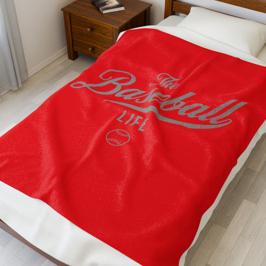 Velveteen Plush Blanket_Bright Red with Silver Gray Print